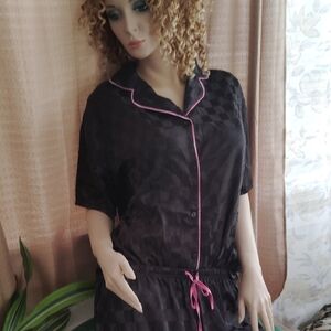 BCBGMaxAzria Black Pajama Set with Pink Accents